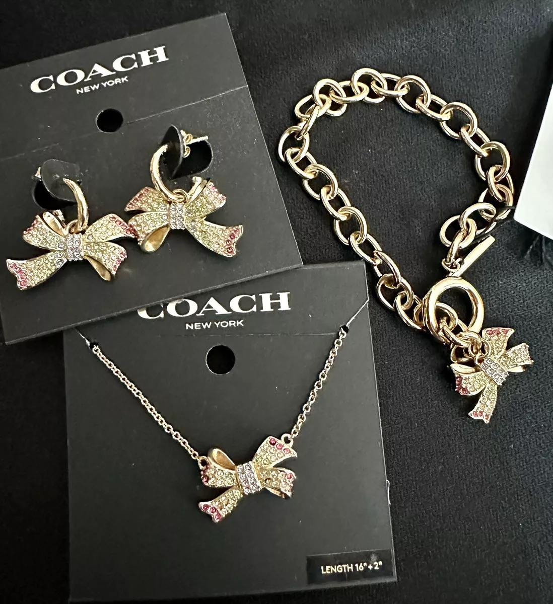 COACH Crystal Pave Bow Jewelry Set Gold/Multi