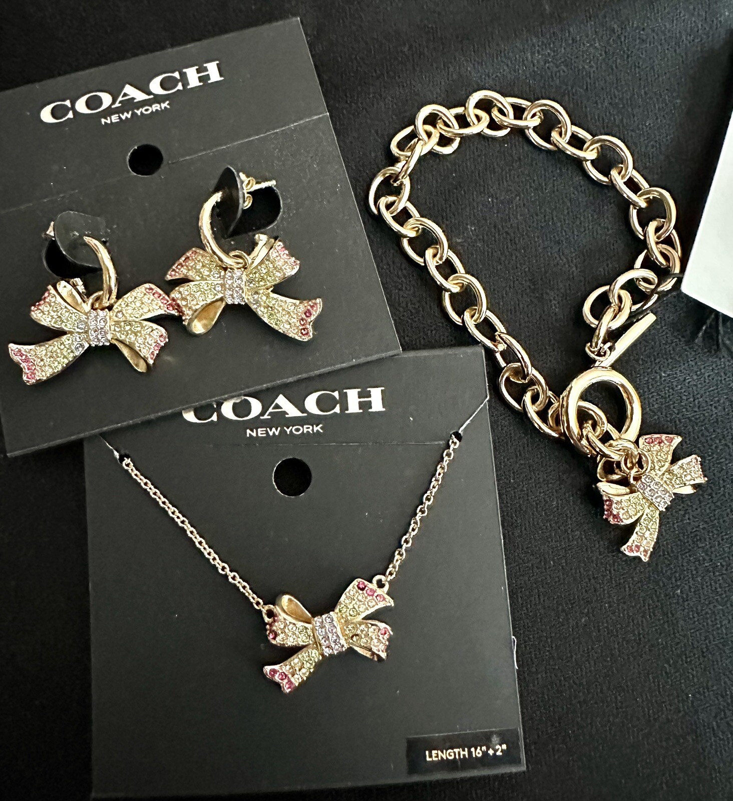 COACH Crystal Pave Bow Jewelry Set Gold/Multi | eBay