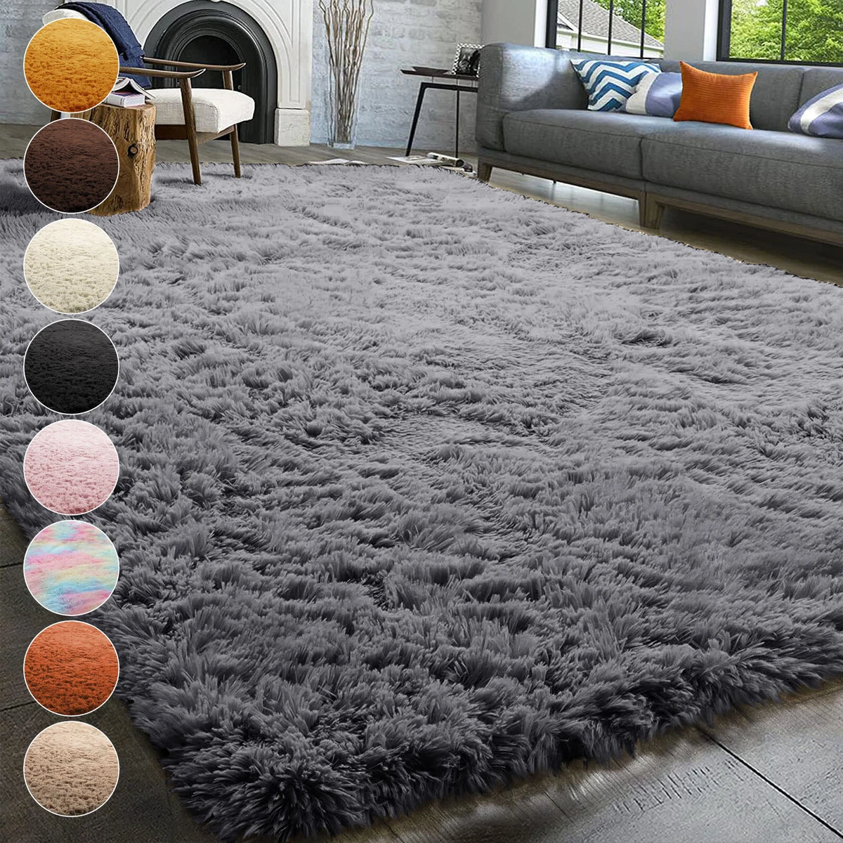 Fluffy Rugs Non Slip Carpet Large Shaggy Rug Living Room Bedroom