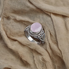 Rose Chalcedony Gemstone 925 Sterling Silver Handmade Jewelry Ring Gift For