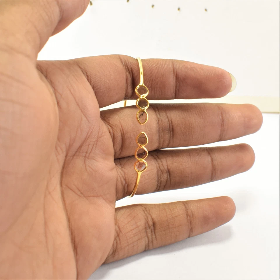 Brazalete de diamantes, plata de ley 925, chapado en oro, rebanada de diamante Polki Foto 3 de 4