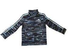 Adidas Lightweight Jacket Boys Fitted M Black Grey White Stripe Sporty Style