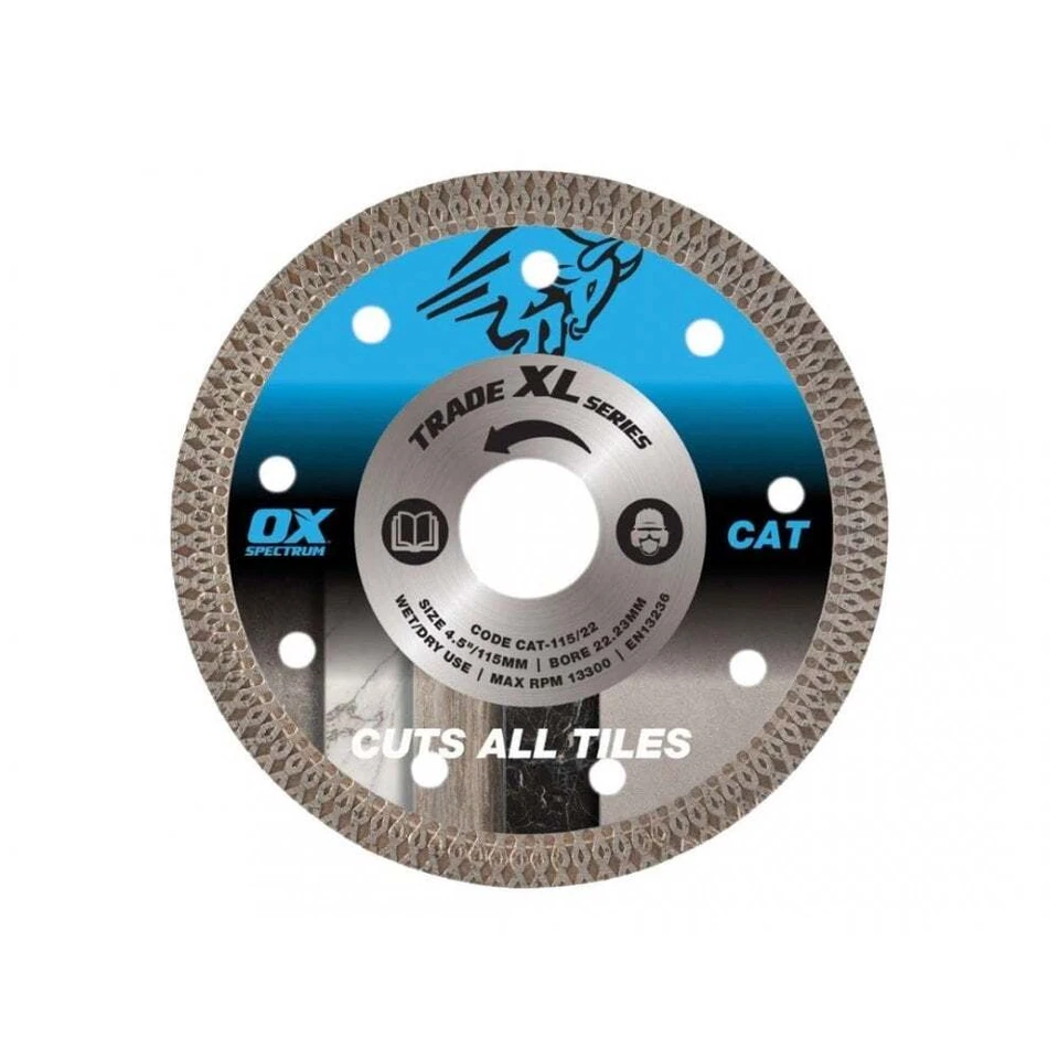 OX Trade XL Cuts all Tiles Diamond Blade - 115/22cm - Durable Robust Chip Free