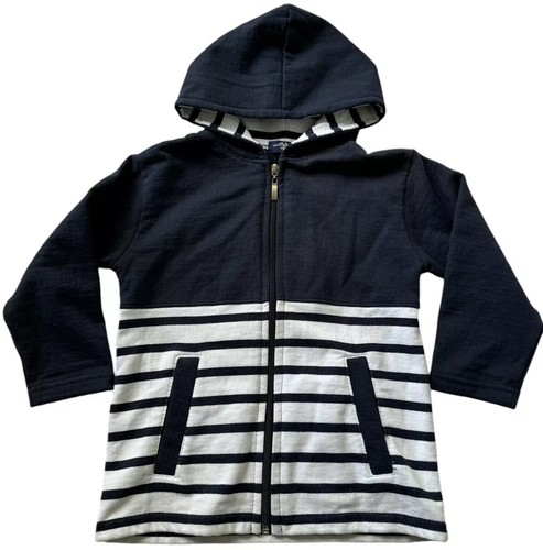 Les Trois Dauphins Toddler Hoodie Girls size 4 Navy Blue Striped Full Zip Cotton - Picture 2 of 12