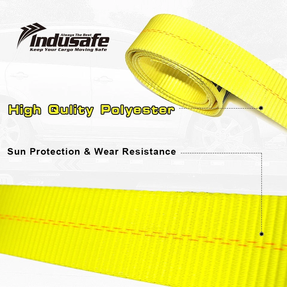 Paquete de 4 correas de amarre para coche Indusafe de 2"x96" con ganchos a presión, trinquete Foto 4 de 4