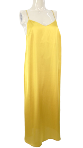 Topshop Midi Slip Dress Yellow Satin Racer Back Party Cocktail Sleeveless  UK 12 - Picture 1 of 11