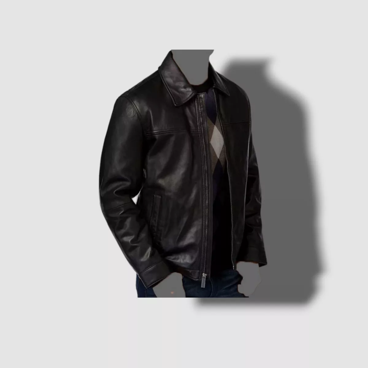Perry ellis open bottom leather deals jacket