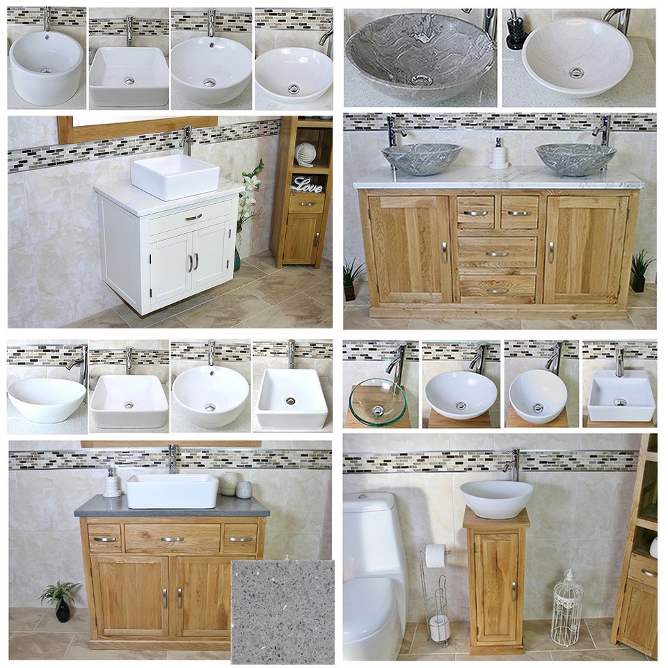 Unidad de tocador de baño | roble sólido | gabinete de fregadero | grifo y enchufe de lavabo de cerámica