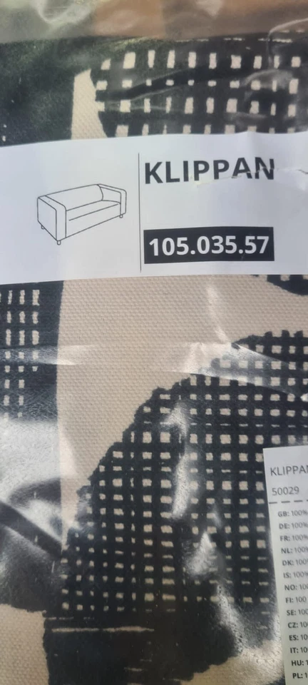 ⚜️ Housse IKEA Klippan pour canapé 2 places Grossbol noir/beige 105.035.57 NEUVE housse - Photo 1/1