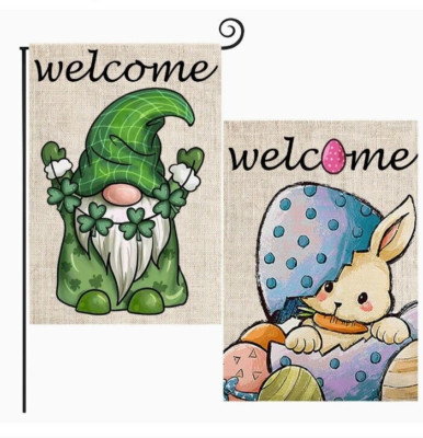 Happy Easter Bunny & St Patricks Day Gnome Garden Flag Small Garden Flags 2 Pack
