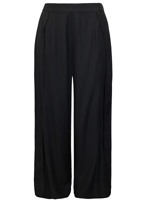 Ladies Black Split Front Wide Leg Trousers by Simply Be Plus Size