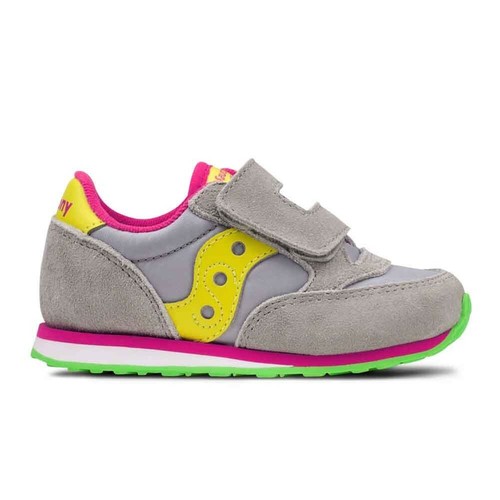 SCARPE BIMBA BAMBINA SAUCONY JAZZ BABY HL GRIGIO GIALLO STRAPPO SNEAKERS  NUOVO | eBay