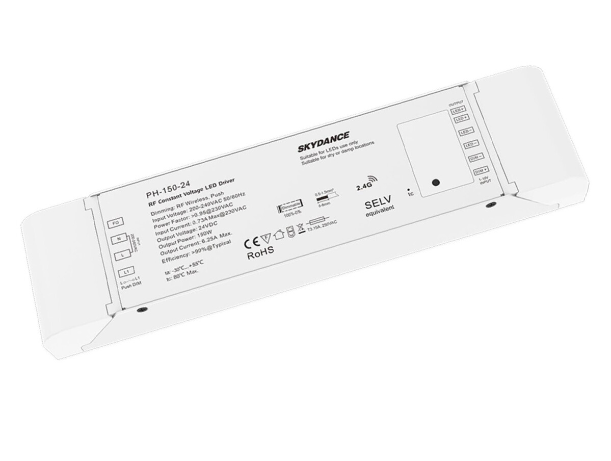 Driver LED 24V 150W Dimmerabile | Sistema RF 2.4G e Push Dim Ultra-Silent