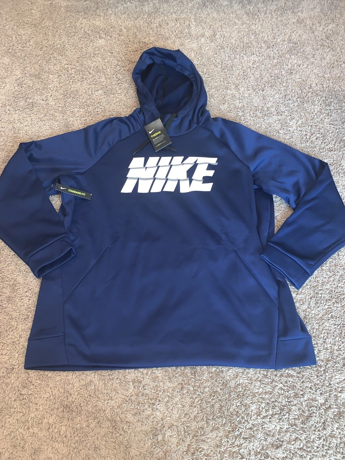 NWT Men’s Nike Therma Fleece Lined Blue / White Hoodie Size XLARGE. MSRP $55
