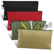 4 Pack Heavy Duty Tool Pouch Bag Canvas Storage Bag with Zipper and Carabiner