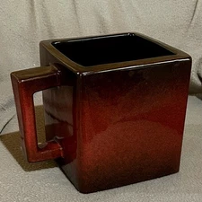 6" Square Ceramic Art Pottery Mug Coffee Cup Planter Brick Brown Handle Vase Pot
