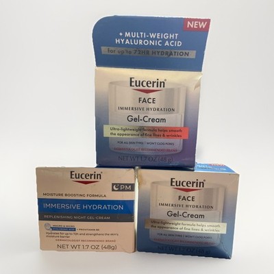 Lot of 3 Eucerin  Face Immersive Hydration Gel-Cream 1.7oz Open Box