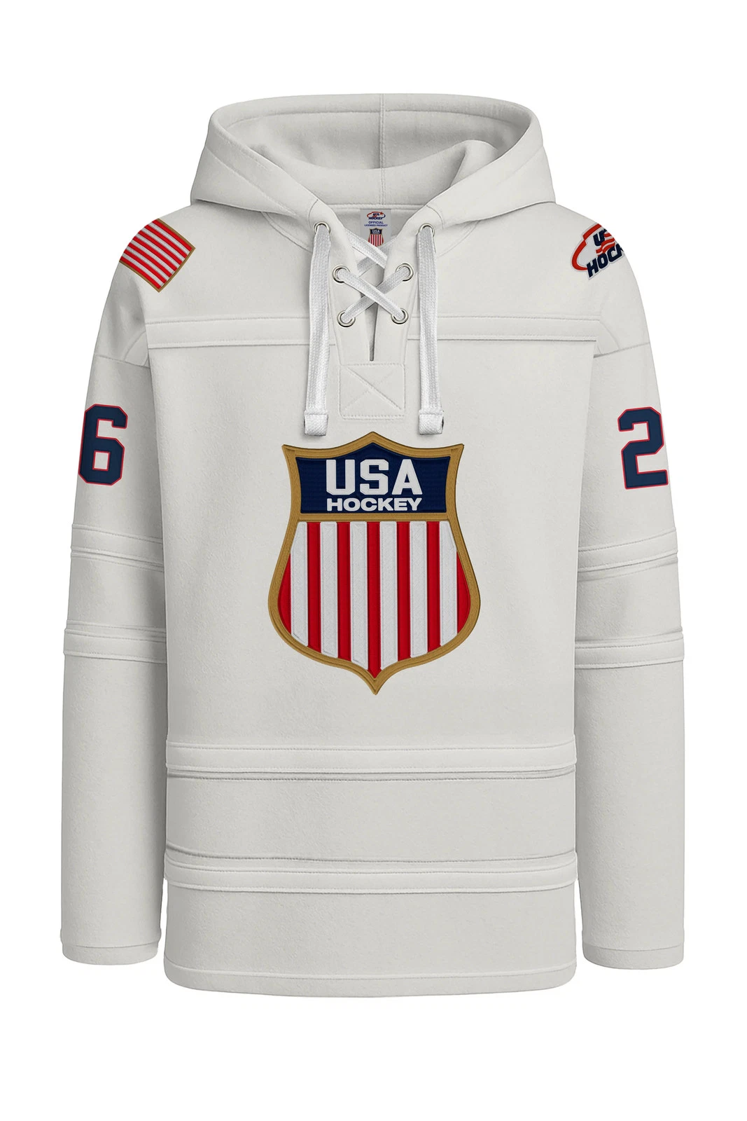 USA Hockey Shield Logo Vintage Look White Lace Hoodie