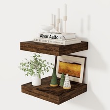 2 PCS 12 Inch Thick Rustic Brown Wood Wall Mounted Floating Shelves