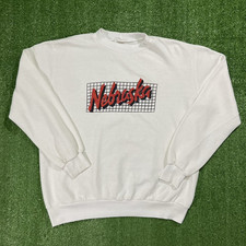 Vintage 90s Nebraska Cornhuskers Crewneck Sweatshirt White Cursive Sz M NCAA