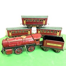 Vintage 1920-30s IVES Wind up Train Red Engine  4 Cars set, USA, Works