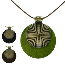 Chaîne de Bois / Collier en Cuir Avec Pendentif Médaillon Spirale Nature Bijoux