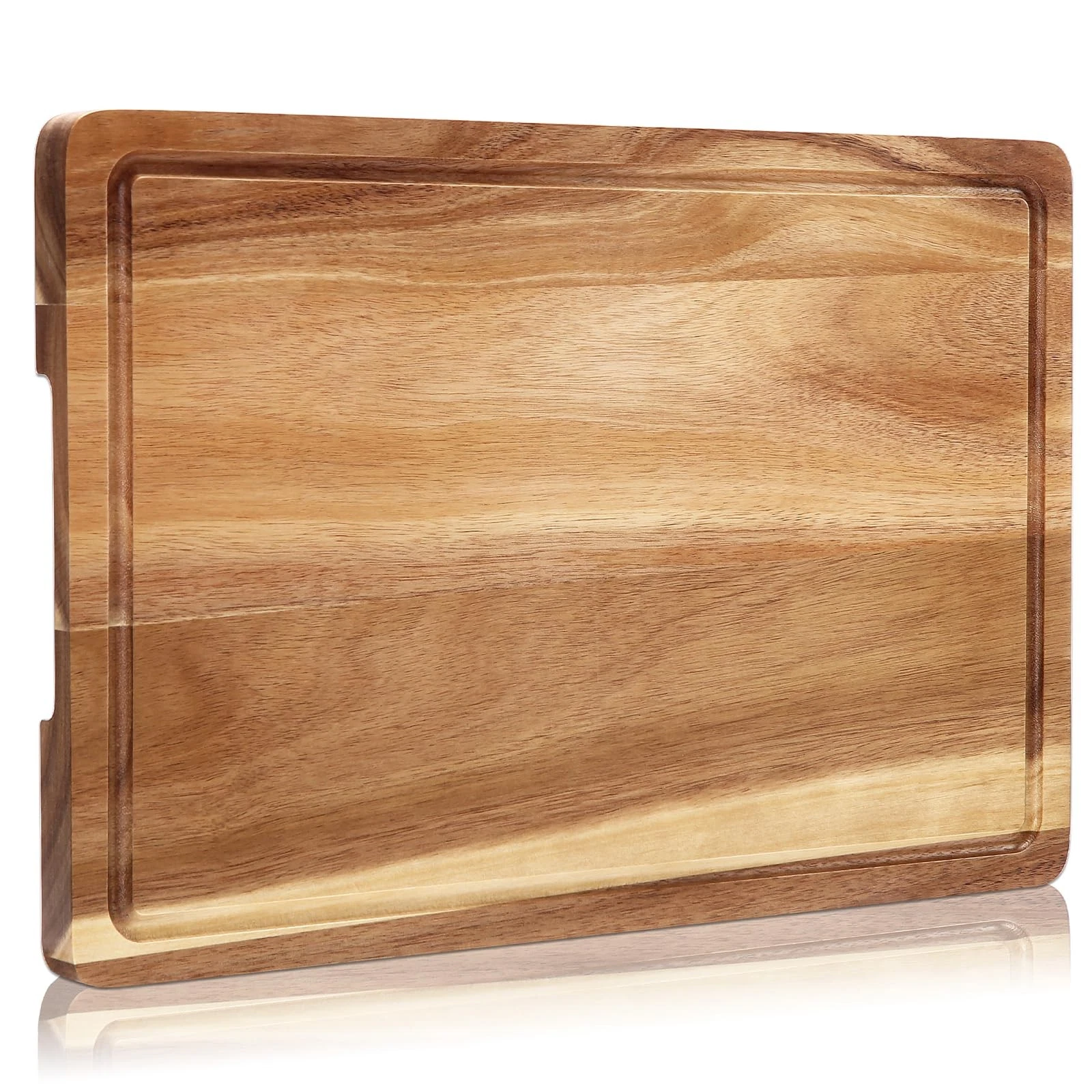 Cutting Board 18x12 XL Acacia Wood Edge Grain with Juice Groove - Pre-Oiled