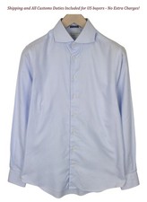 SUITSUPPLY Men's Formal Shirt 39/15 1/2 Blue Cotton Extra Slim Striped Try On