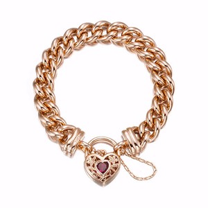 Authentic 18ct Heavy Rose Gold Plated 12mm Euro Curb Chain Bracelet with a Filigree Loc...