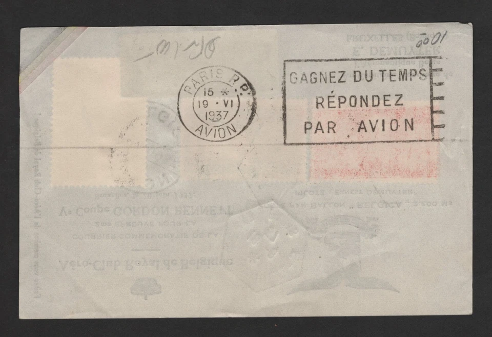 FRANCE 1937 AIR MAIL SHEETLET AERO CLUB ROYAL DE BELGIQUE PARIS TO BRUXELLES - Image 2 of 2