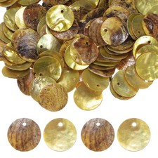 300-Pack Natural Flat Round Seashells, 15mm Charm Beads Fallen Leaf Yellow