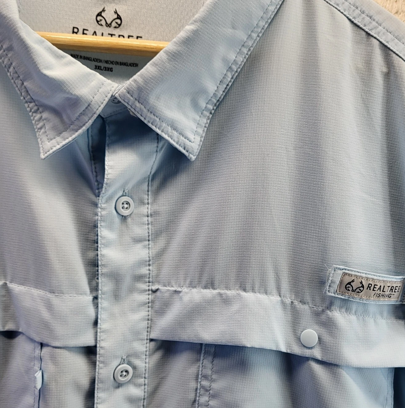 Realtree Fishing Shirt Mens 3XL Blue Button Vented Fish Embroidered Pockets