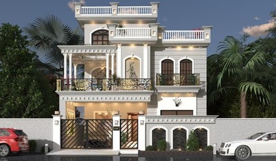 SPANISH House Plan, House front  Elevation, Complete Architectural Dwg Set, Cad