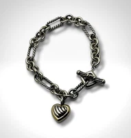 David Yurman Sterling Silver & 18K Yellow Gold Heart Charm Cable Toggle Bracelet
