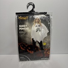 Spirit Ghost Poncho Adult Hooded Costume White/Black One Size