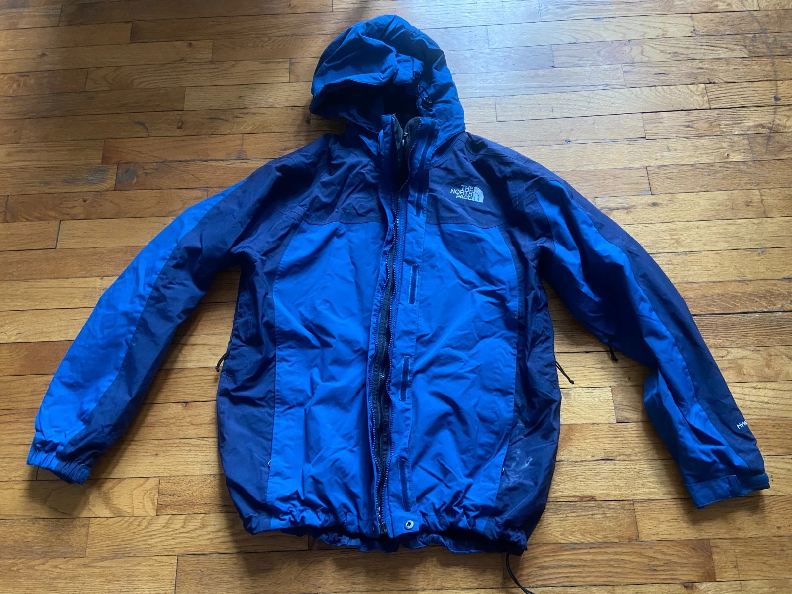 NORTH FACE Mens HyVent Waterproof Hooded Shell Jacket & Fleece 3-in-1 Large Blue
