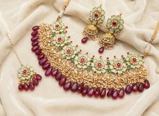 Kundan Choker Necklace and Earrings Set, 22k Gold Plated Indian Bridal Jewellery