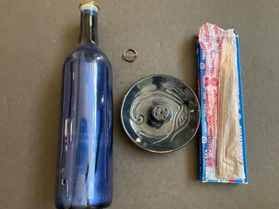Vintage Incense Burner  Bottle Blue &Black Home Decor - W / Extras - Nag Champa