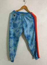 Aviator Nation Hand Dyed 5 Stripe Women's Sweatpant in Tie Dye Neon Blue Medium