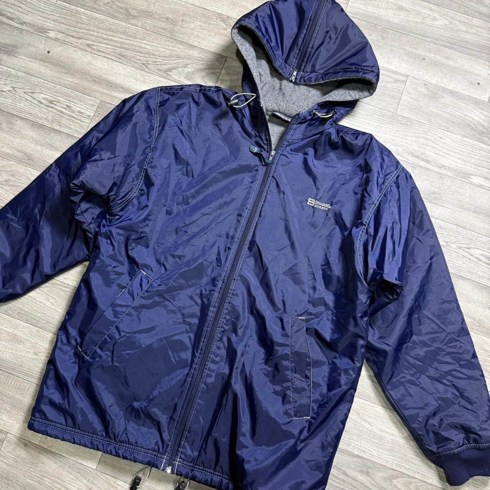 Spalding Parka Unisex Blue Fleece Hooded Zip Long Size M