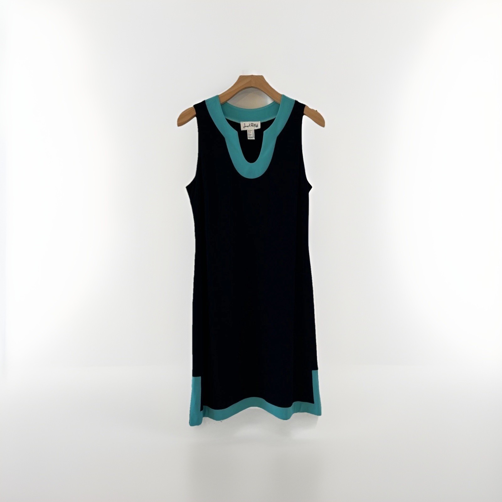 Joseph Ribkoff Black Turquoise Colorblock Sleeveless Shift Dress Womens Size 12