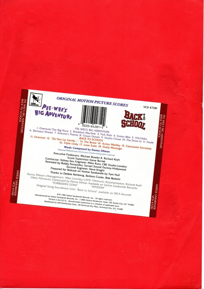 Danny Elfman - Pee-Wee's Big Adventure etc - Original Motion Picture Scores - Image 2 of 2