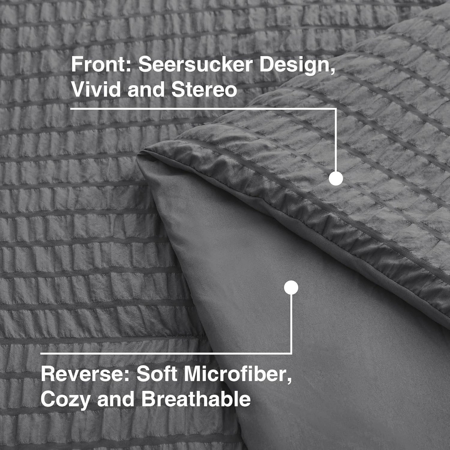 как выглядит Luxurious 7-Piece King Comforter Set - Soft Seersucker Design in Dark Grey фото