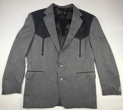 Vintage Circle S Western Blazer 42R Gray Yoke Cowboy Sport Coat USA Ranch Rodeo