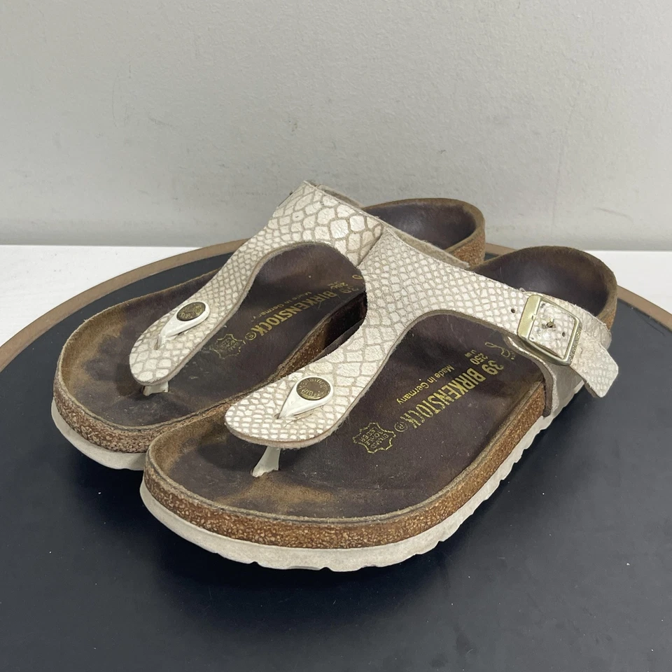 Sandalias Birkenstock Gizeh para mujer talla 39 EE. UU. 8 blancas cocodrilo tanga confort Alemania Foto 4 de 4