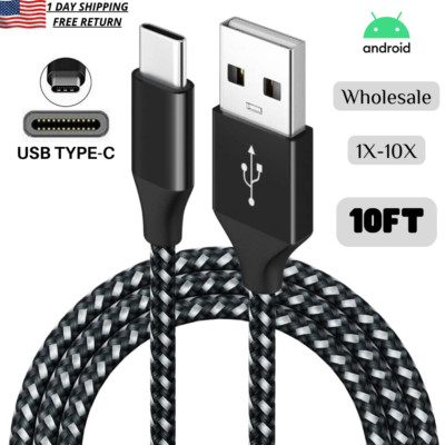 10x For Samsung Android Phone 10ft USB Type C Fast Charger Charging Cable Lot