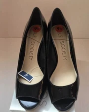 ✨ NEW Sole Society women’s size 9.5 BLACK open toe pump wedge patent leather ✨