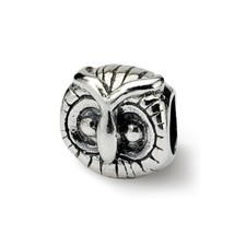 Owl Head Bead .925 Sterling Silver Antiqued Finish Reflection Beads
