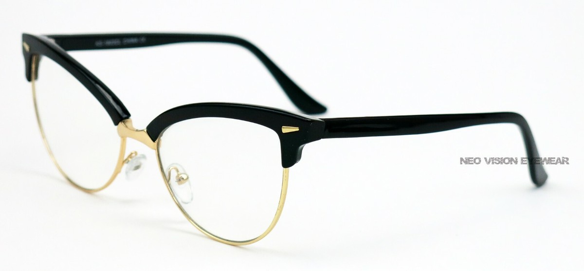 KISS Metal Cat Eye Clear Retro Vintage Style Glasses Gold/Black