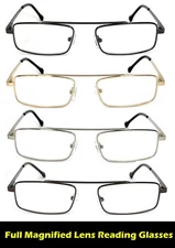 1 or 2 Pair Rectangular Metal Full Magnified Lens Reading Glasses Spring Hinges